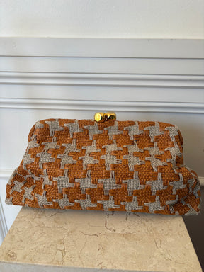 Maria La Rosa Dado Woven Clutch In Rust