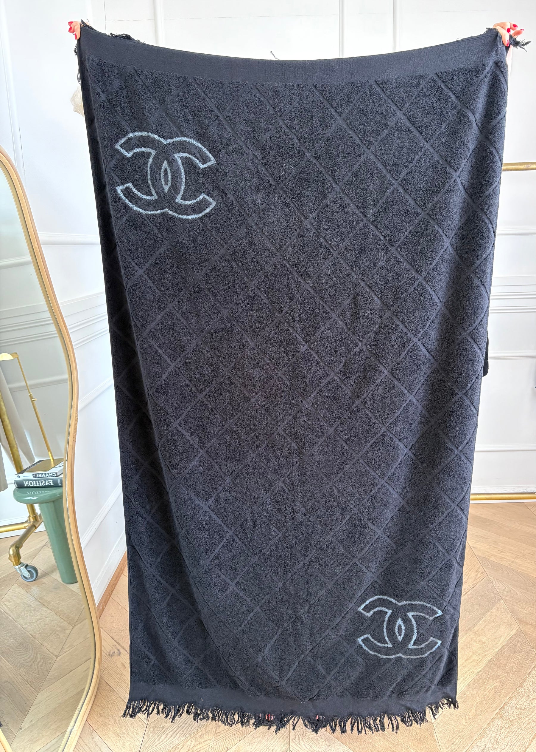 Chanel Black Terry Logo Tote and Towel SET
