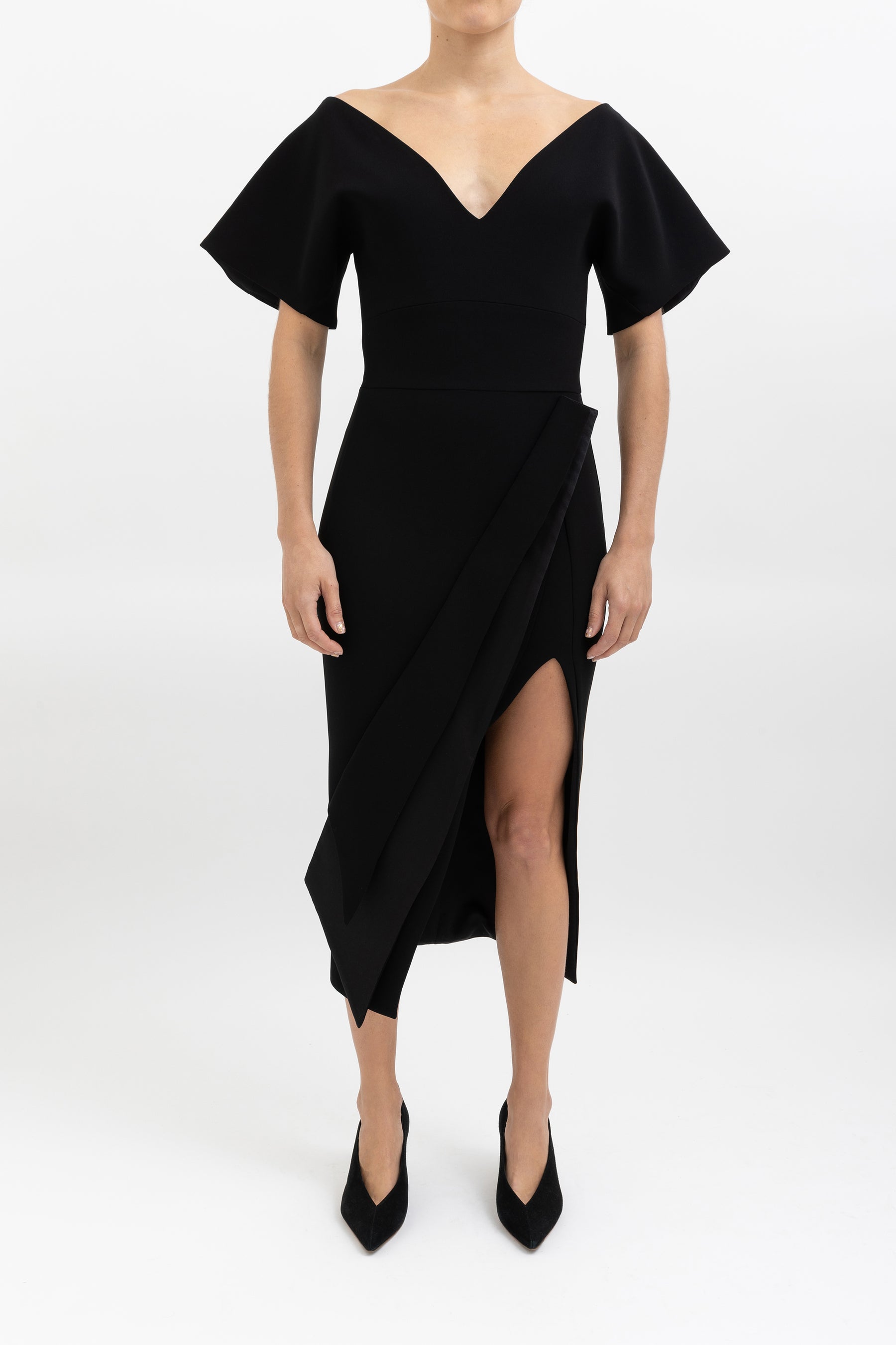 V Neck Ruched Fold Dress