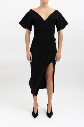 V Neck Ruched Fold Dress