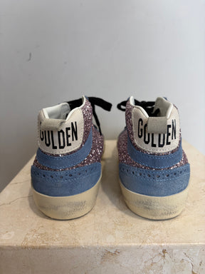 Golden Goose Blue Suede and Purple Glitter Midstar Sneakers, 38