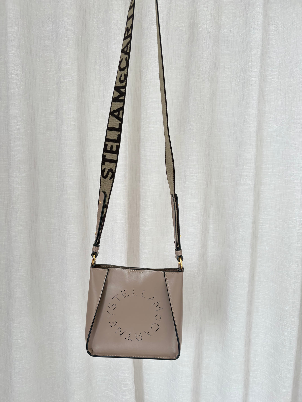 Stella McCartney Taupe Alt Leather Logo Crossbody Bag