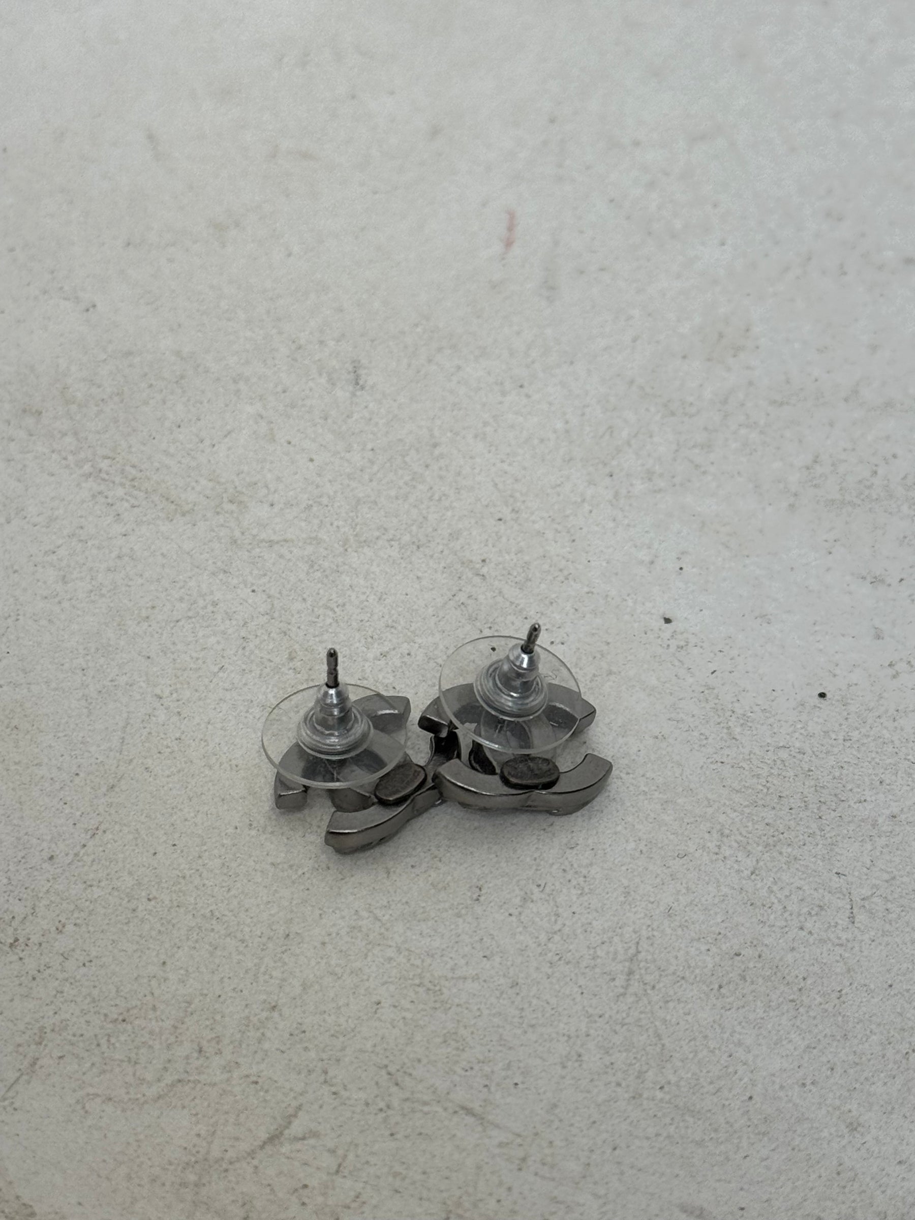 Chanel Ruthenium CC Logo Stud Earrings