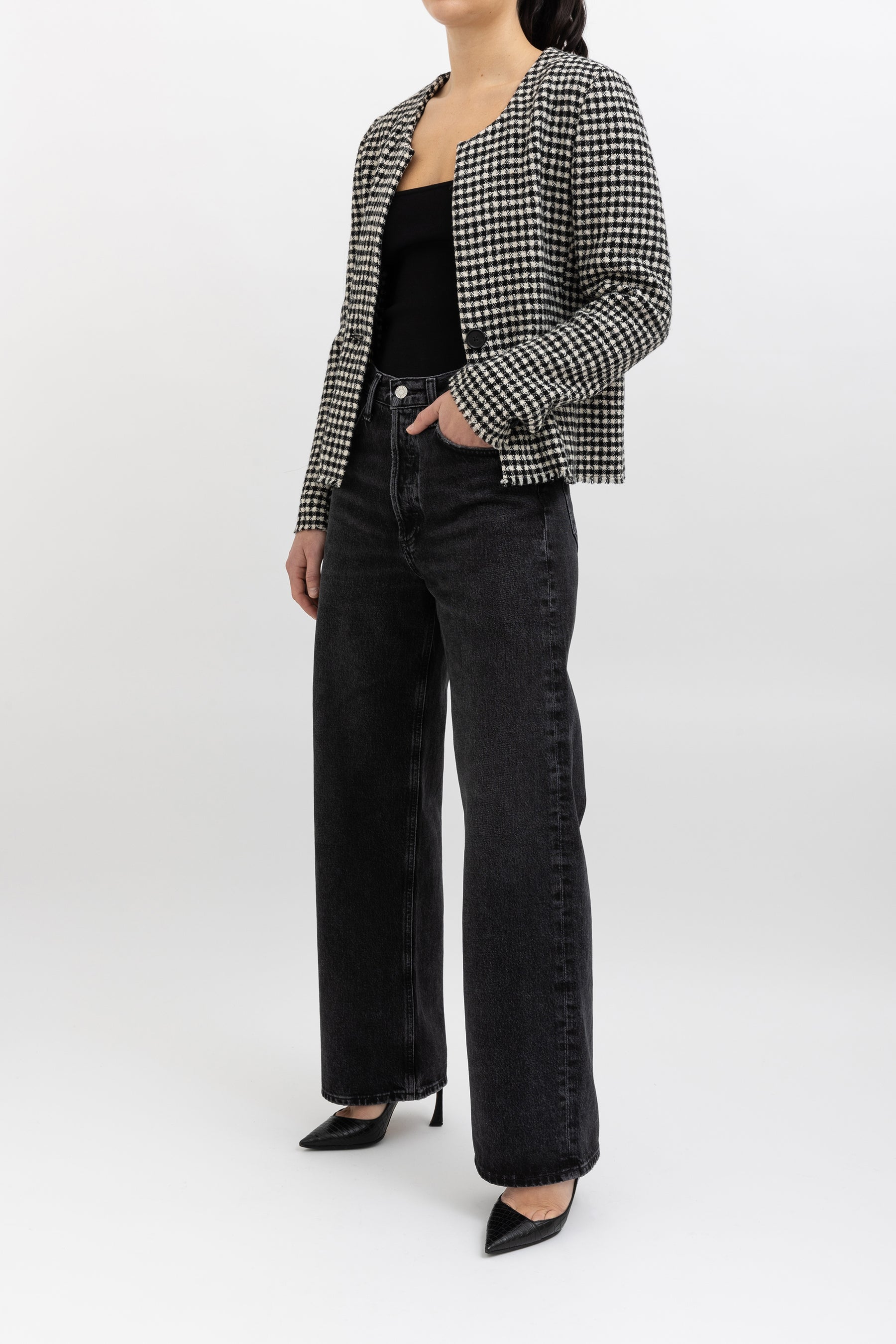 Lyra Checkered Collarless Blazer