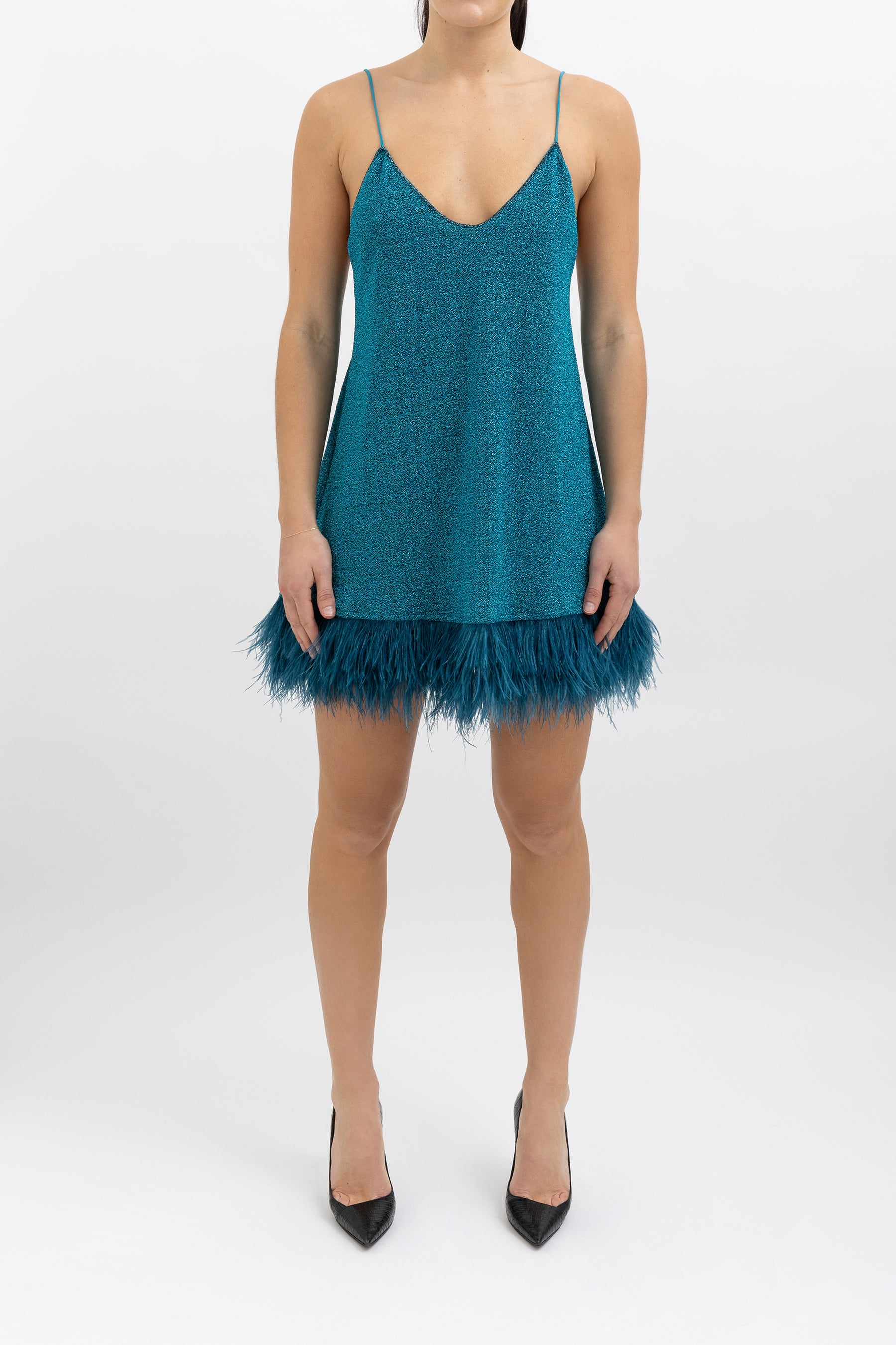 Lumière Feather-Trimmed Mini Dress