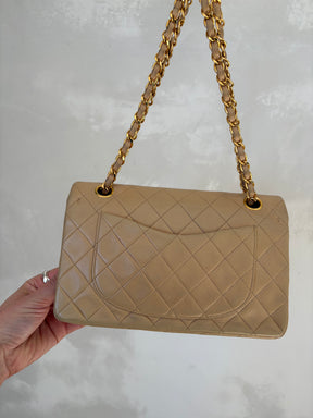 Chanel Small Classic Flap in Beige Lambskin Leather