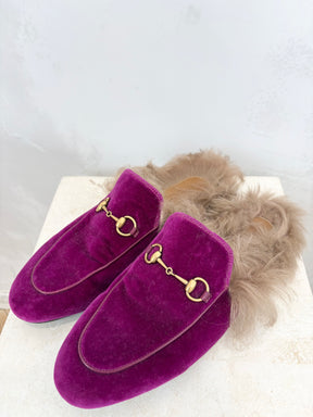 Gucci Purple Suede Shearling Princeton Slides, 39