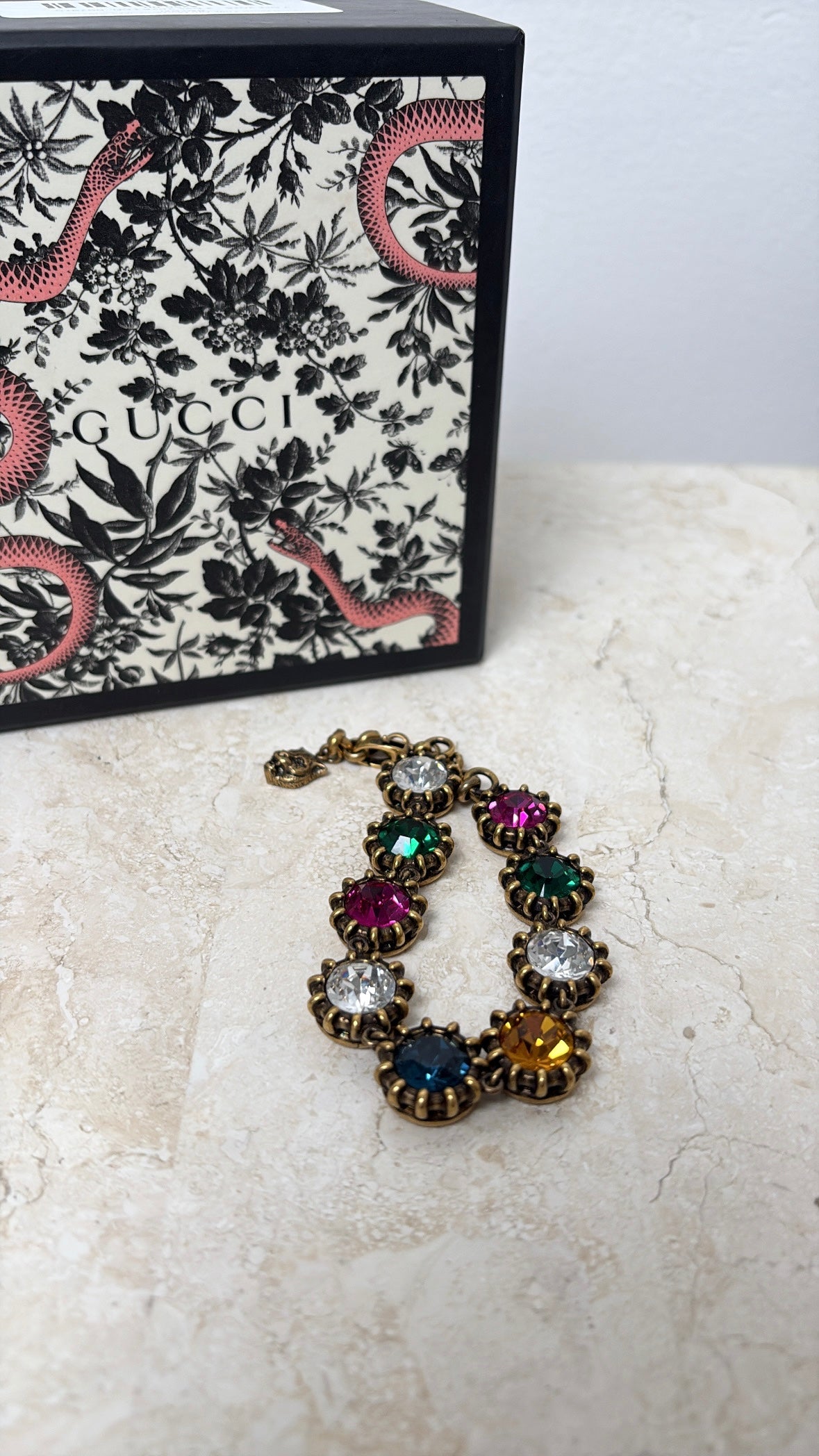 Gucci Gold Tone and Multicoloured Crystal Bracelet