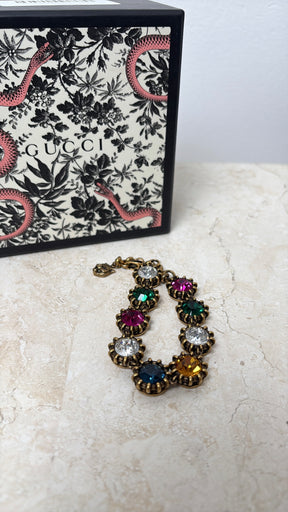 Gucci Gold Tone and Multicoloured Crystal Bracelet