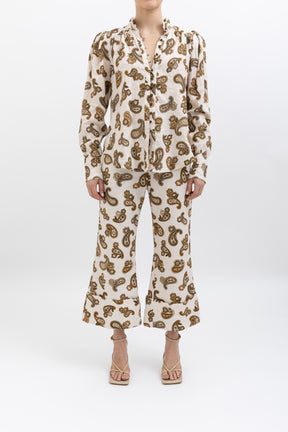 Mia Paisley Puff Blouse and Cropped Pant Set