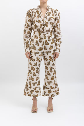 Mia Paisley Puff Blouse and Cropped Pant Set