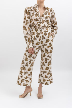 Mia Paisley Puff Blouse and Cropped Pant Set