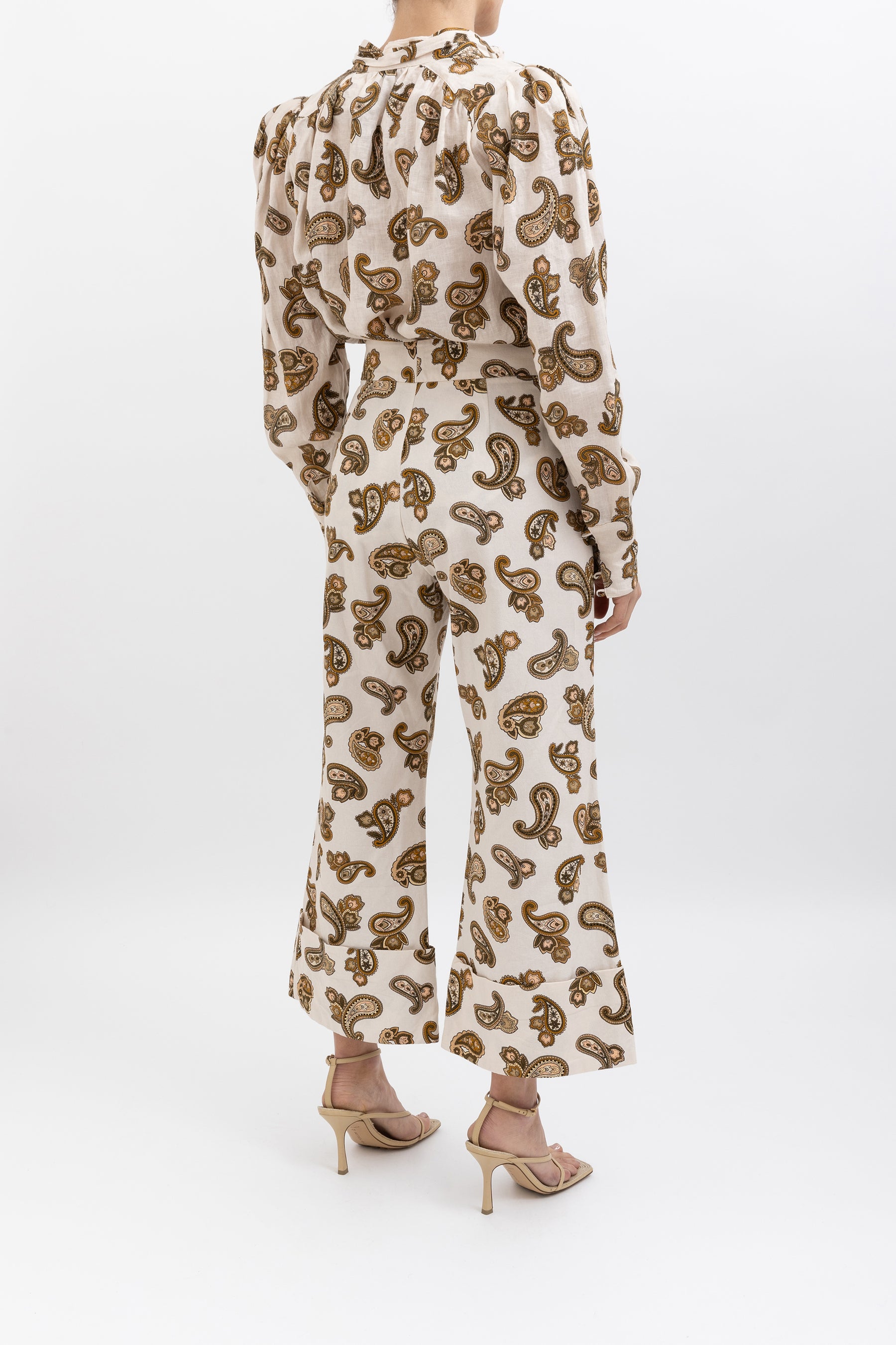 Mia Paisley Puff Blouse and Cropped Pant Set