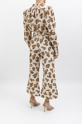 Mia Paisley Puff Blouse and Cropped Pant Set