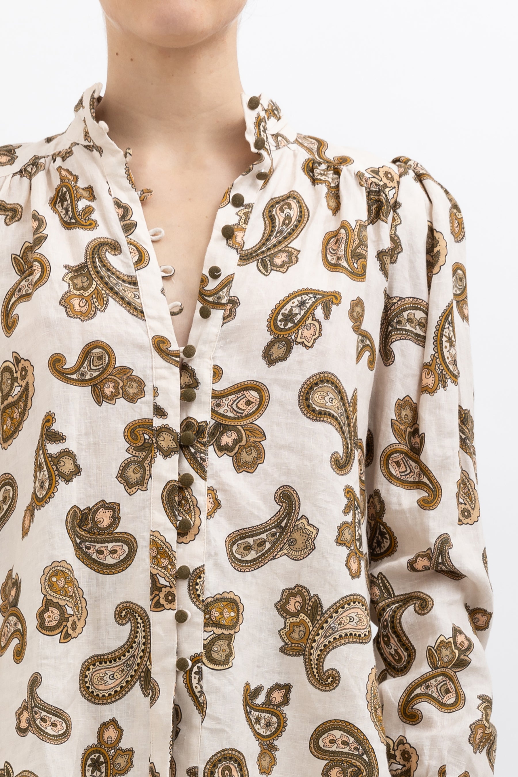 Mia Paisley Puff Blouse and Cropped Pant Set