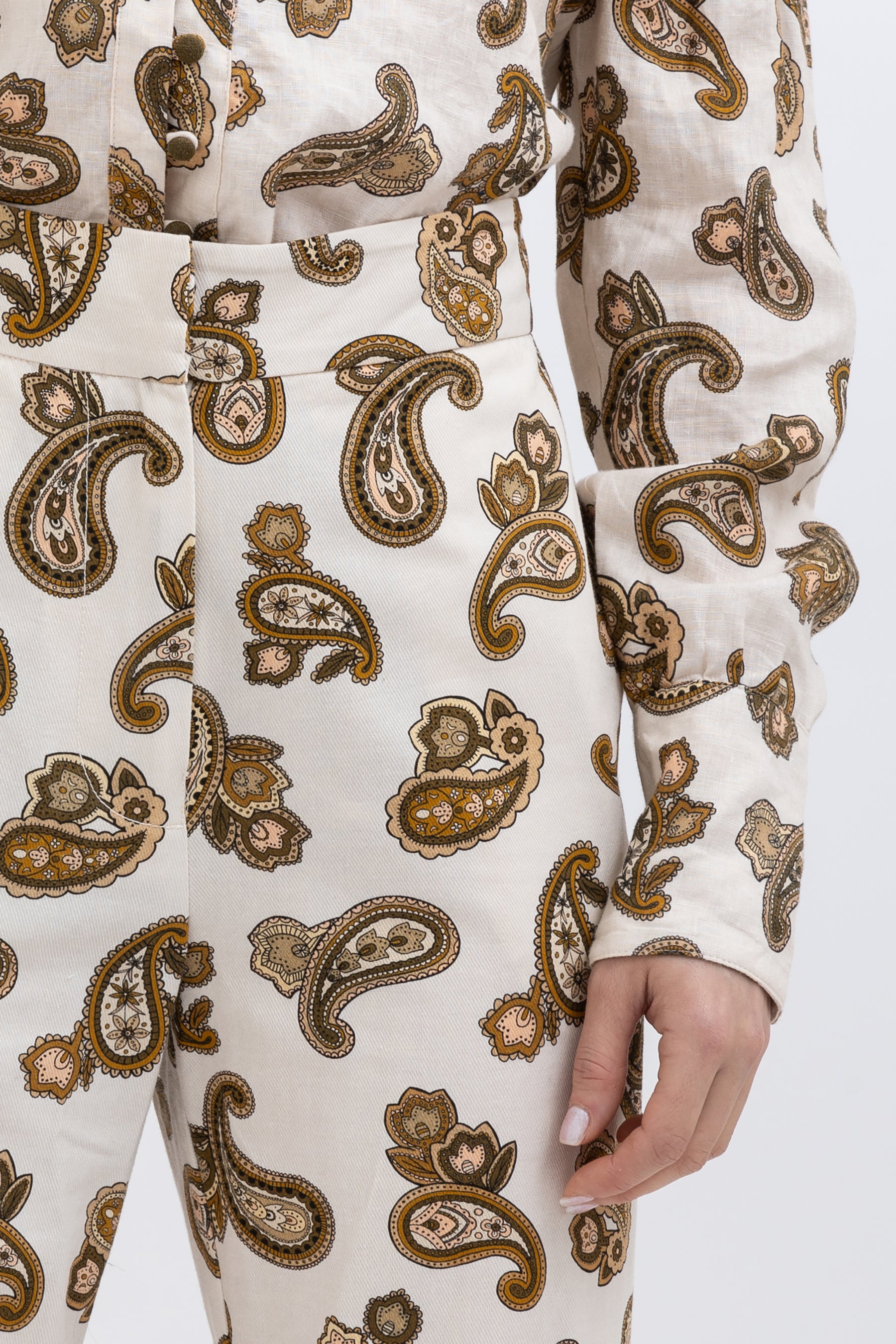 Mia Paisley Puff Blouse and Cropped Pant Set