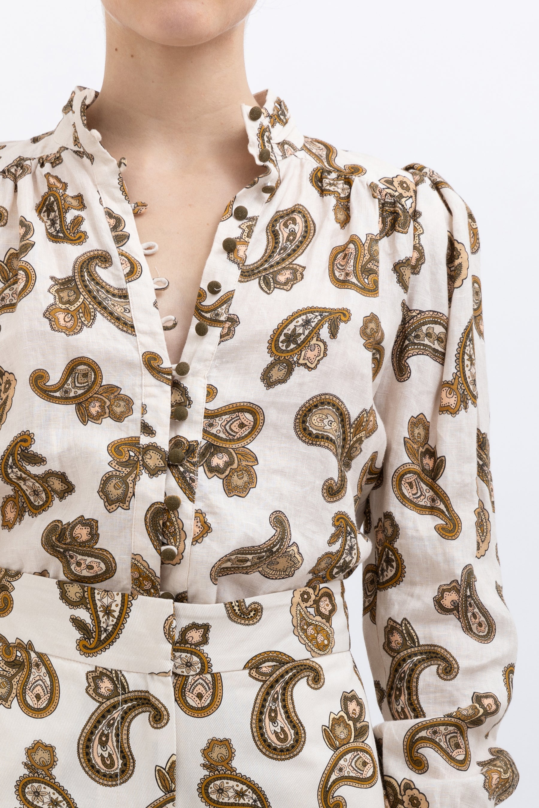 Mia Paisley Puff Blouse and Cropped Pant Set