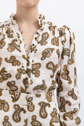 Mia Paisley Puff Blouse and Cropped Pant Set