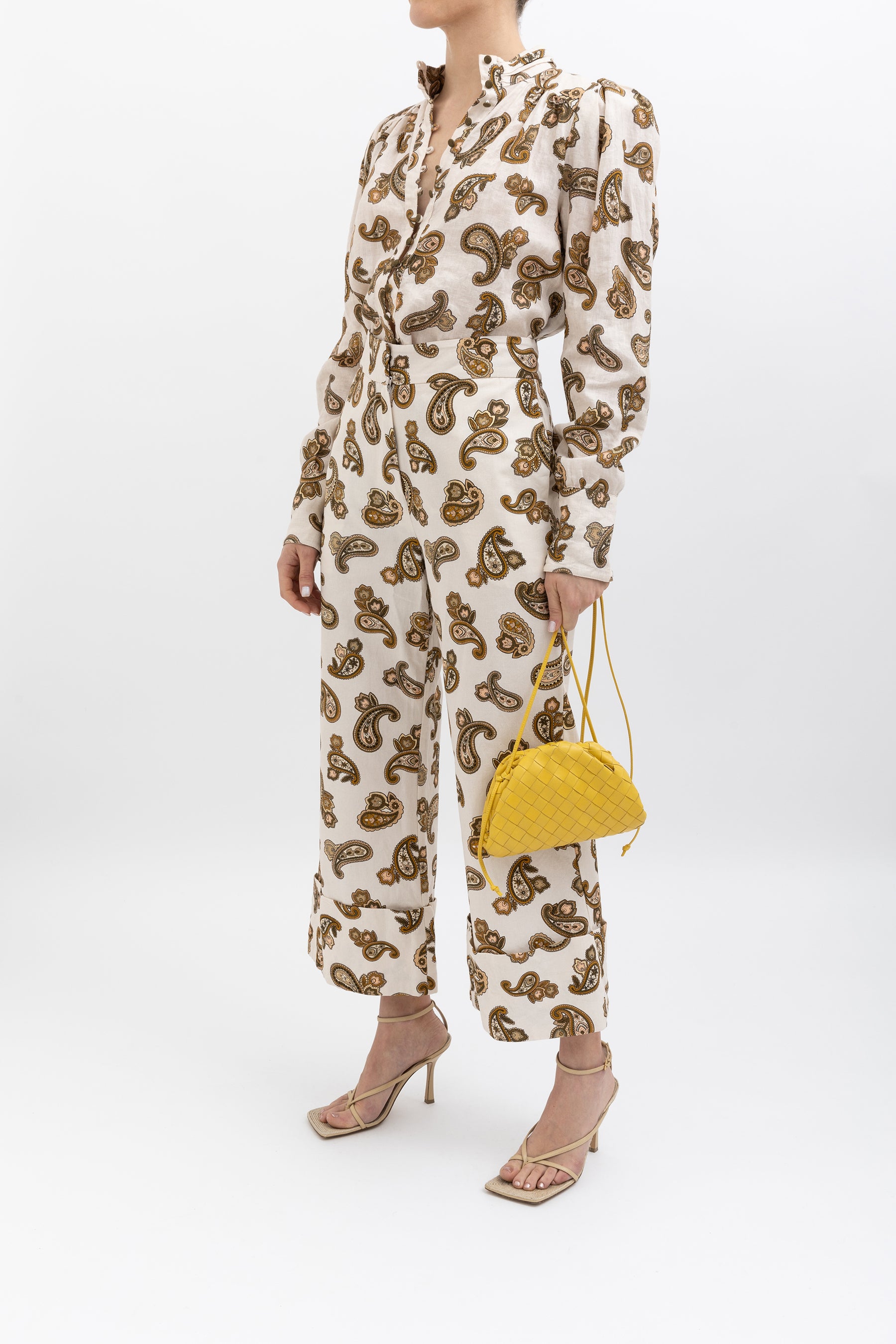 Mia Paisley Puff Blouse and Cropped Pant Set