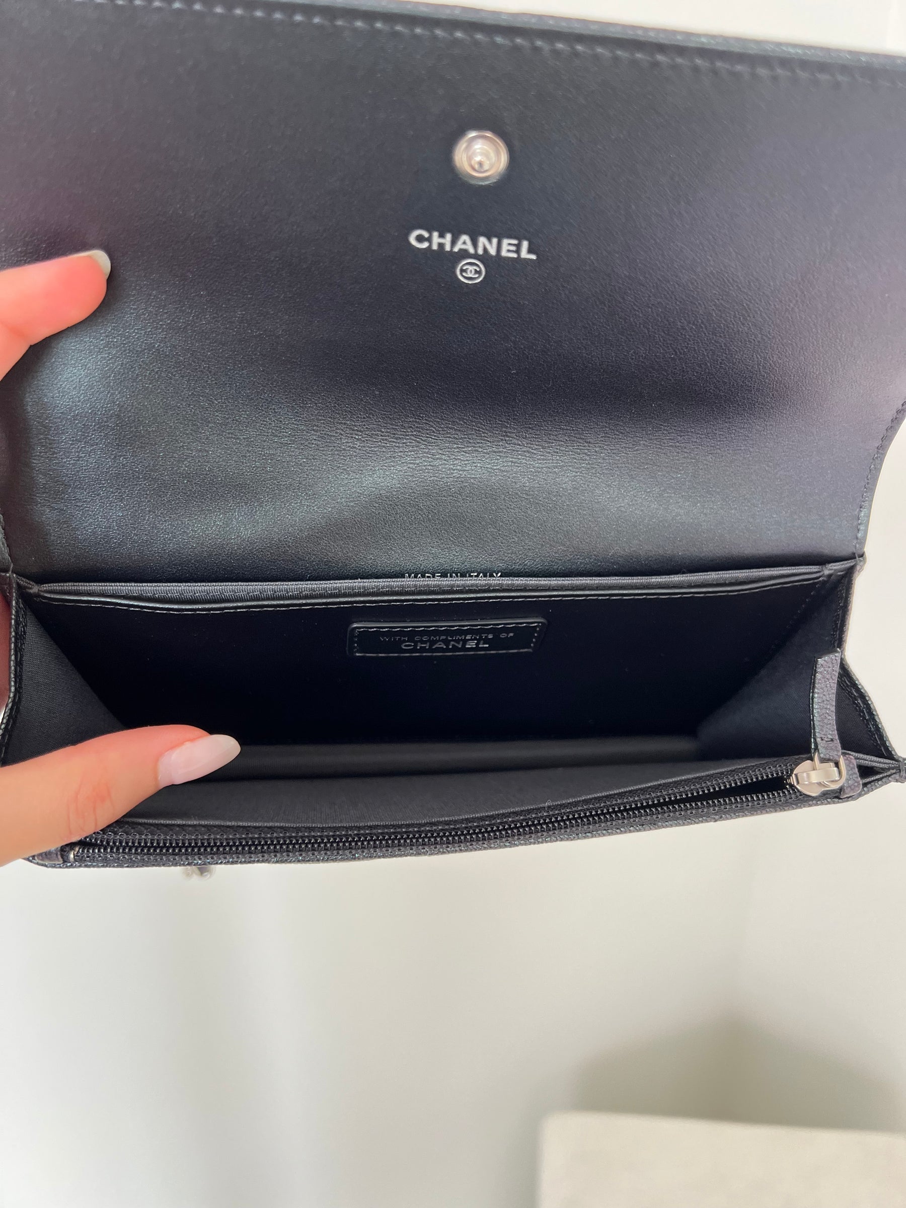 Chanel Purple and Green Iridescent Wristlet Clutch