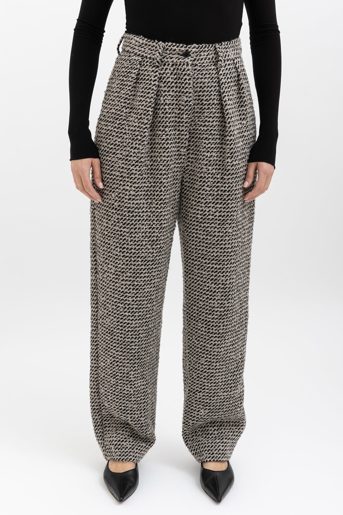 Unstructured Wool Blend Tweed Pants
