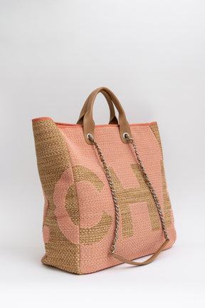 Contrast Raffia Deauville Shopping Tote Bag