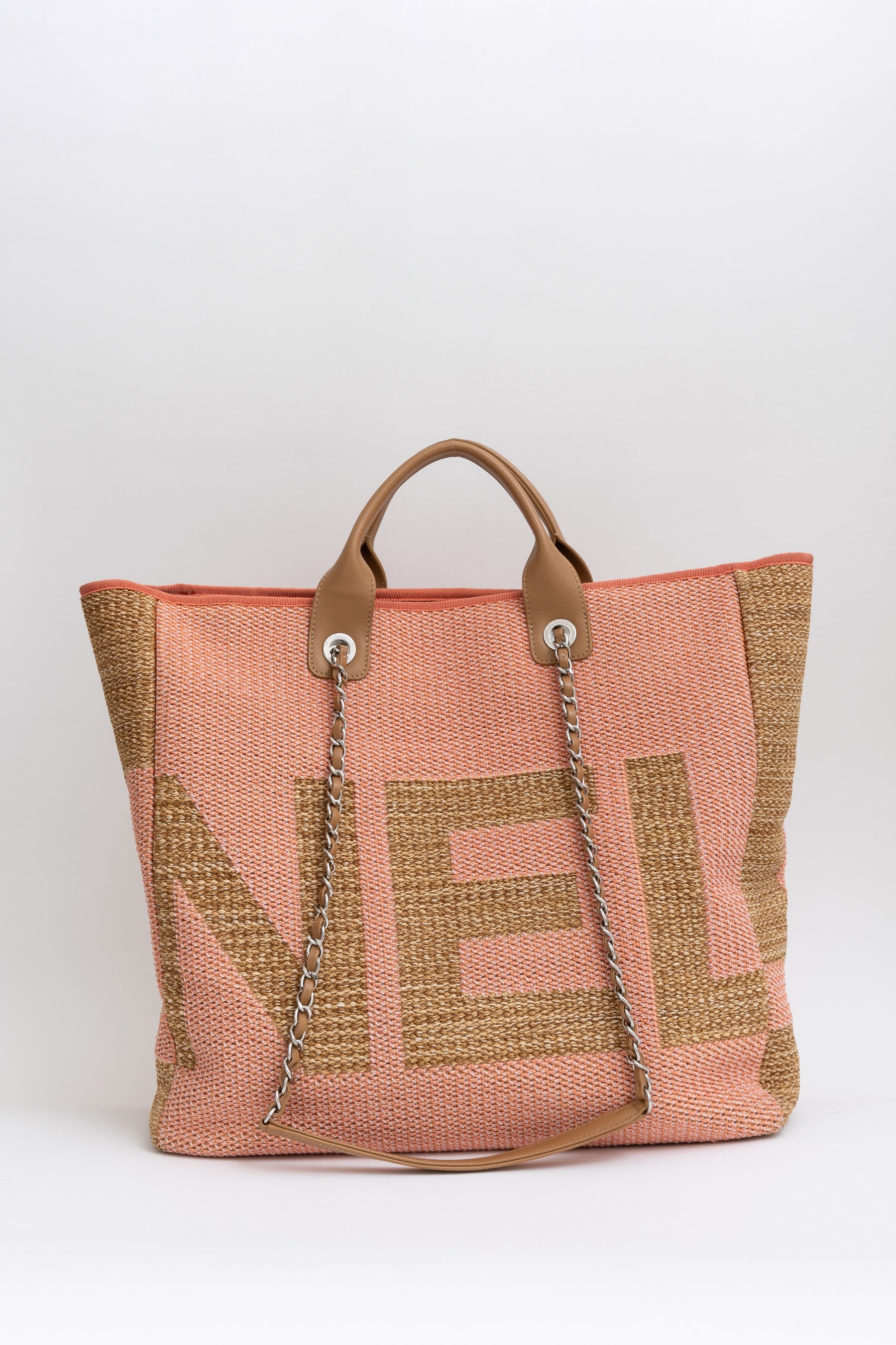 Contrast Raffia Deauville Shopping Tote Bag