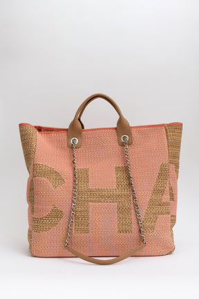 Contrast Raffia Deauville Shopping Tote Bag