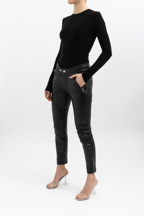 Low Rise Leather Biker Pants