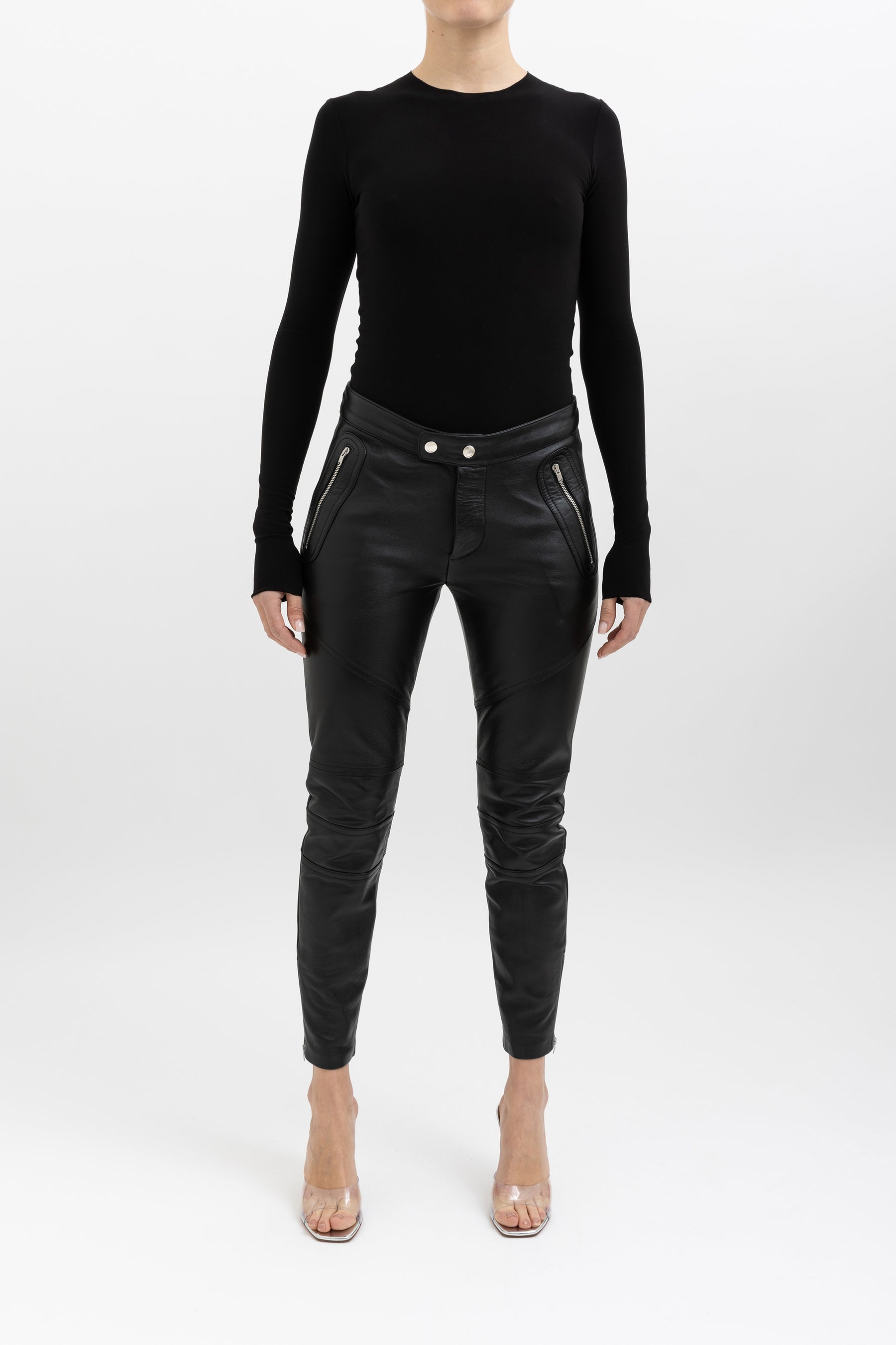 Low Rise Leather Biker Pants