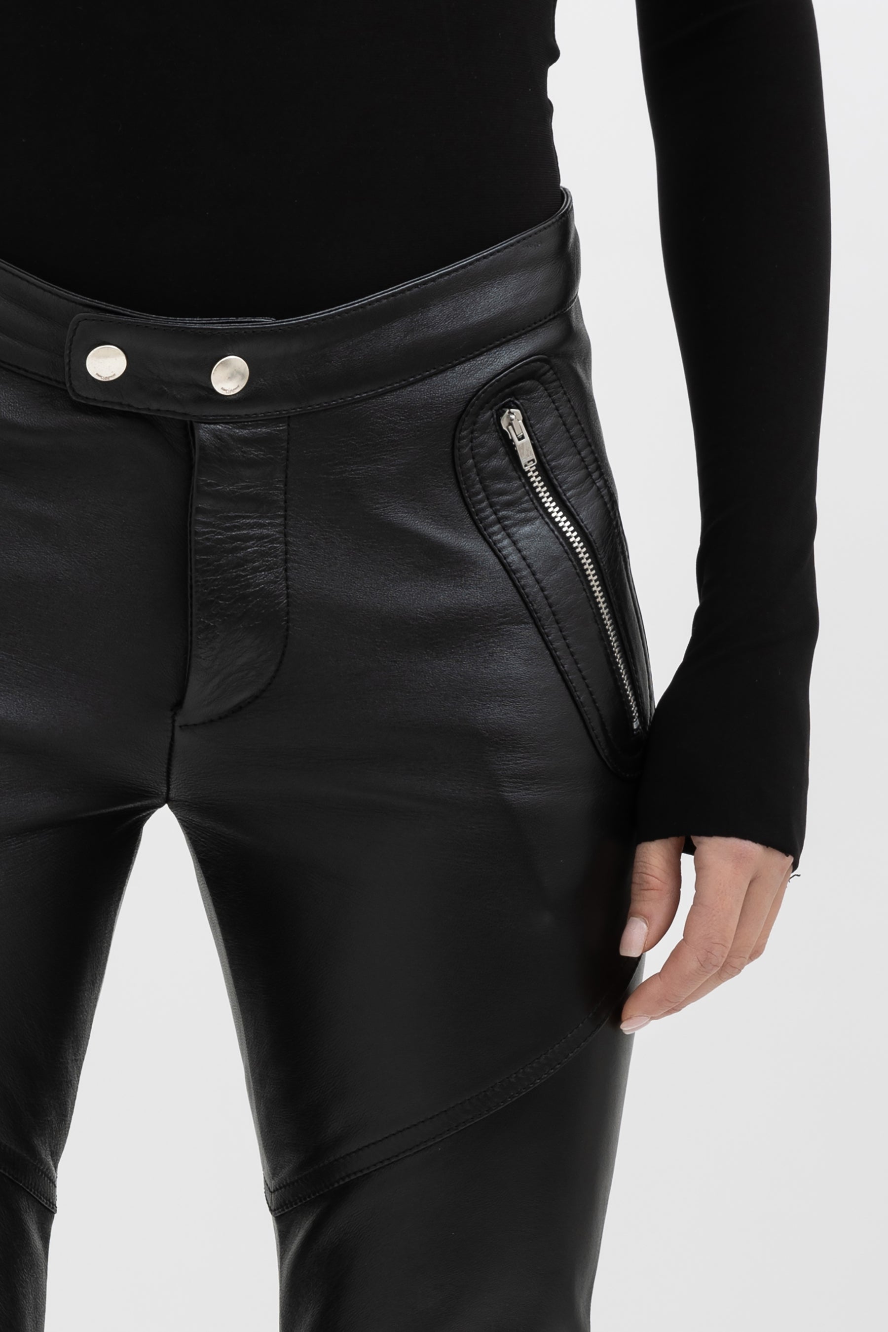 Low Rise Leather Biker Pants