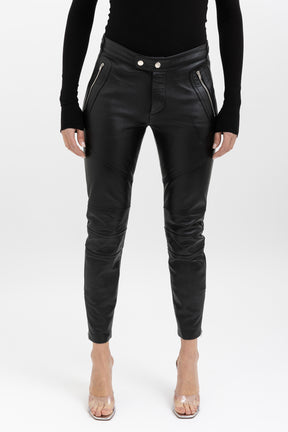 Low Rise Leather Biker Pants