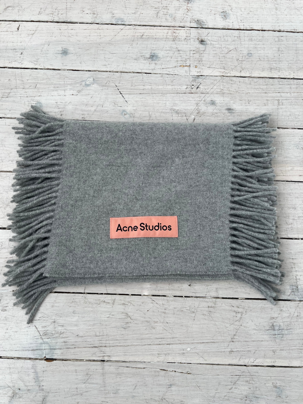 Acne Studios Grey Fringed Wool Scarf