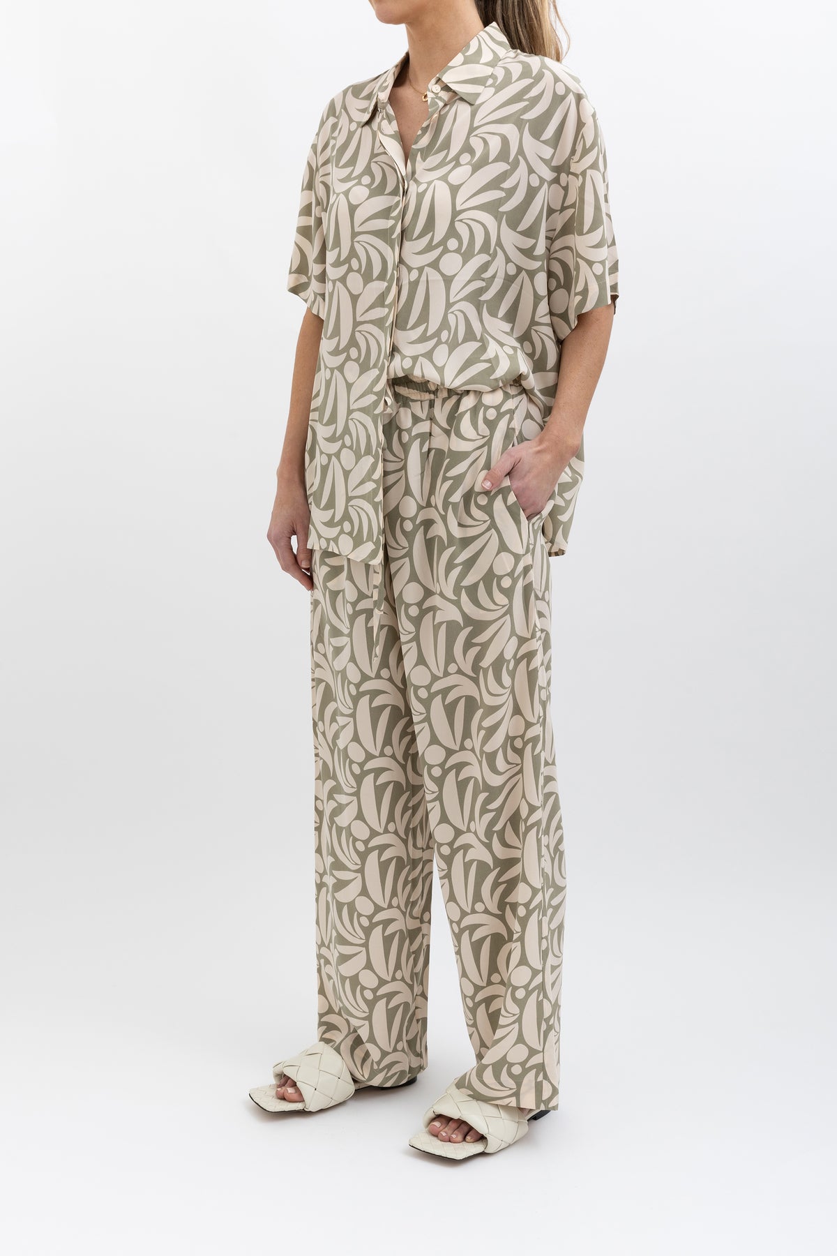 Printed Silk Short Sleeve Shirt and Pant Set