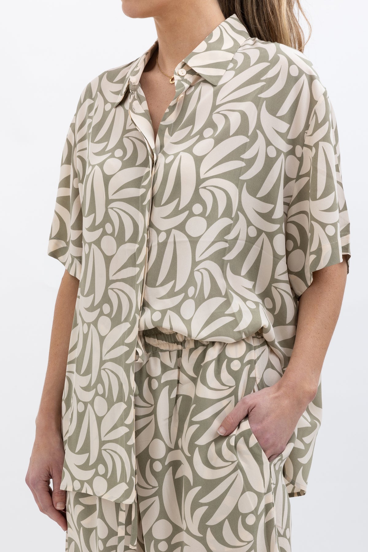 Printed Silk Short Sleeve Shirt and Pant Set