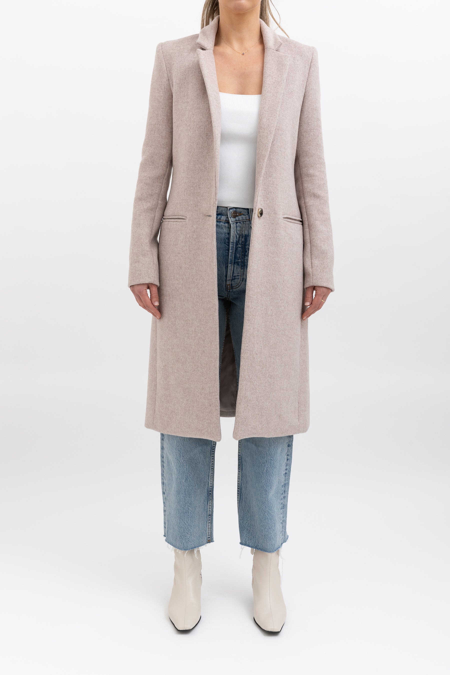Wool Blend Single Breasted Coat