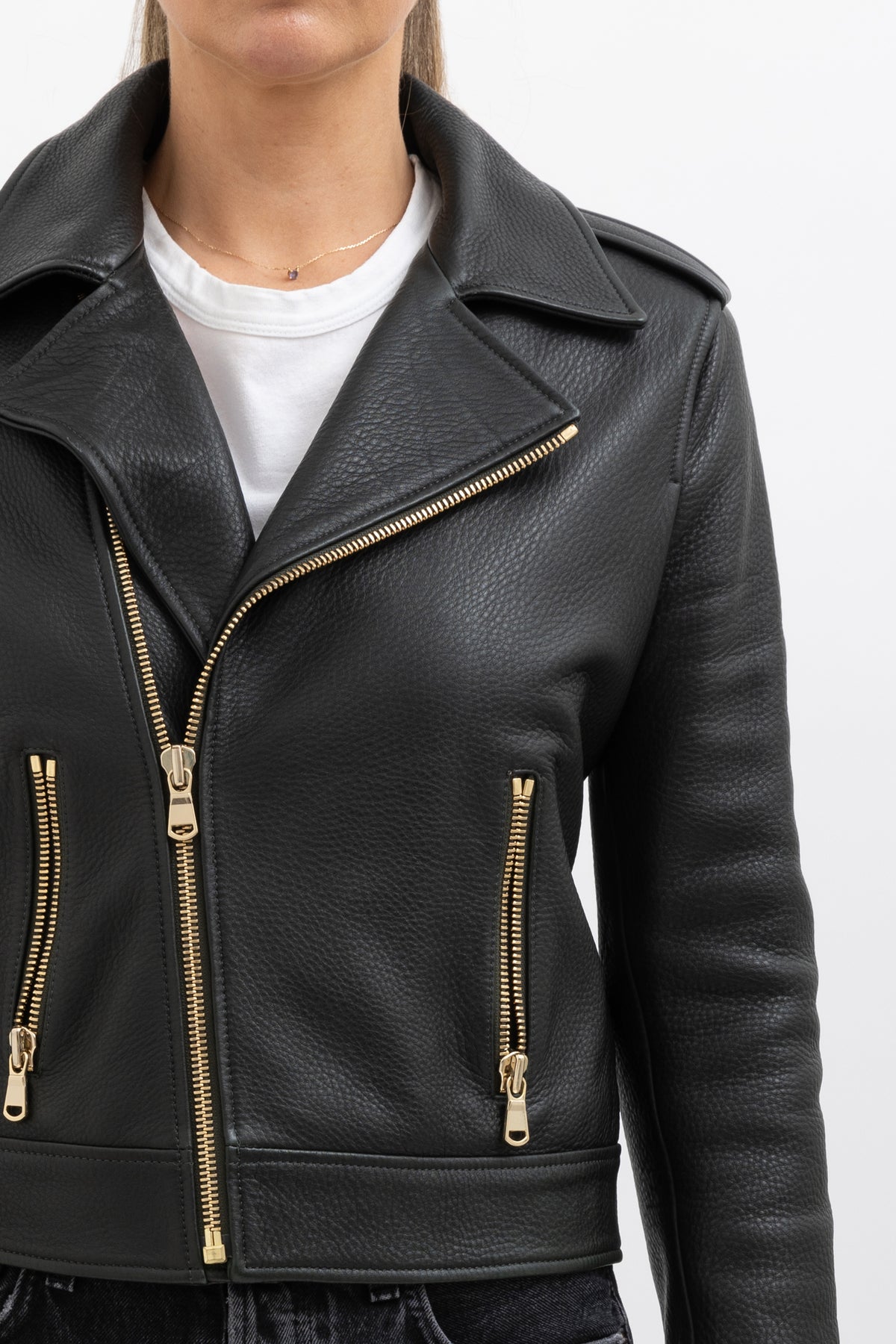 Grained Leather Biker Jacket