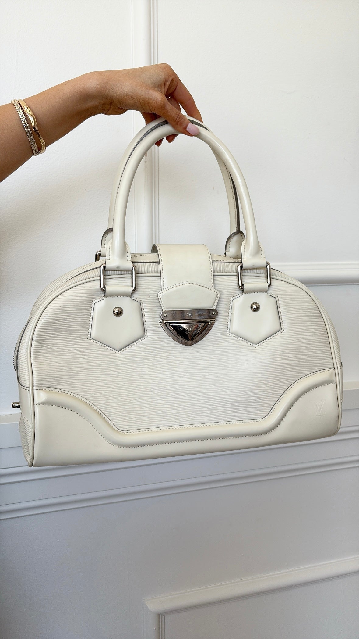 Louis Vuitton Cream EPI Leather Top Handle Bowling Bag