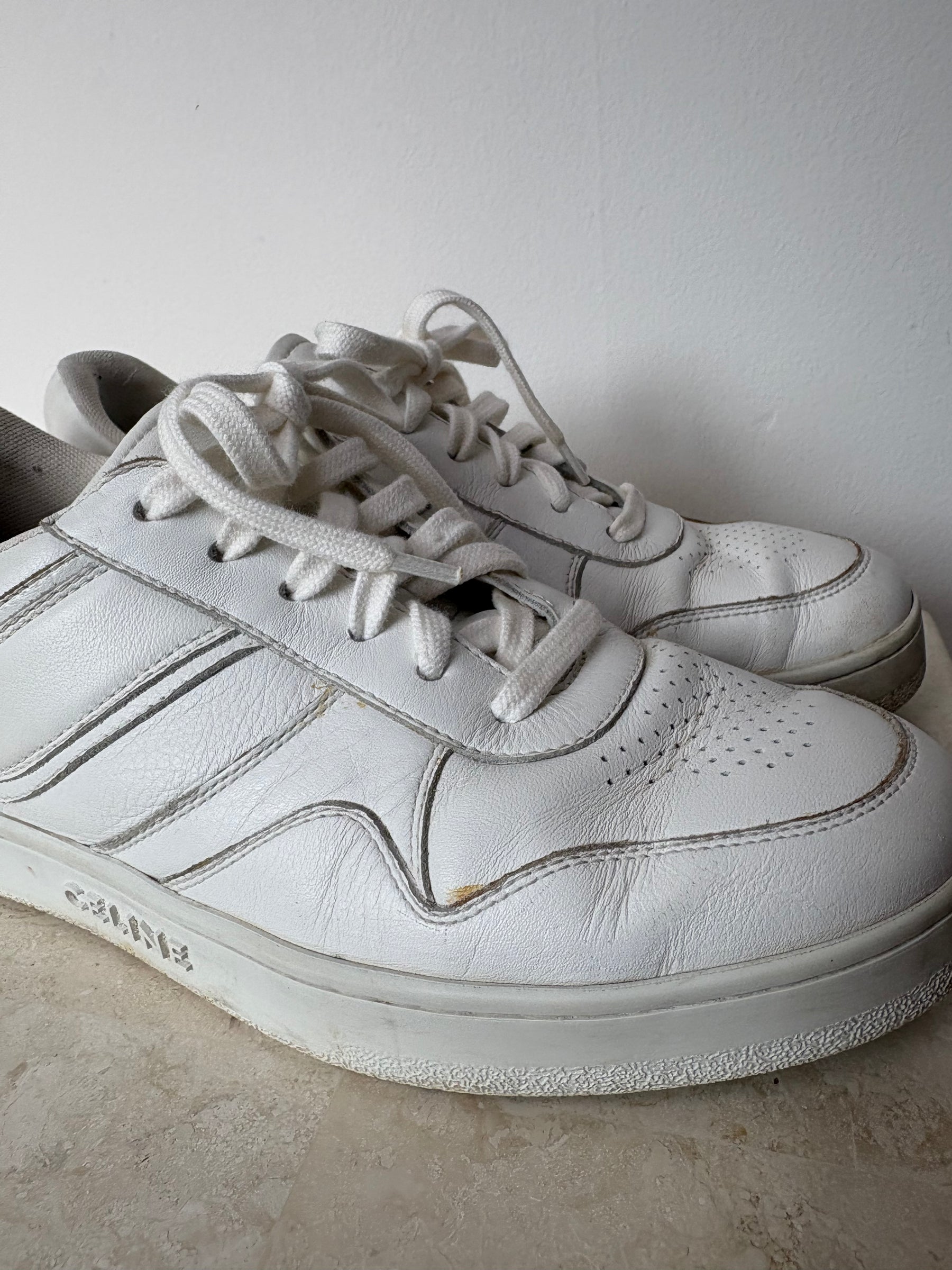 Celine White Low Lace Up Sneakers, 39