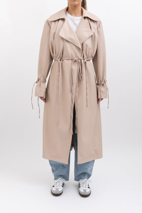 Ruched Faux Leather Trench Coat