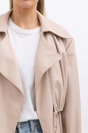 Ruched Faux Leather Trench Coat