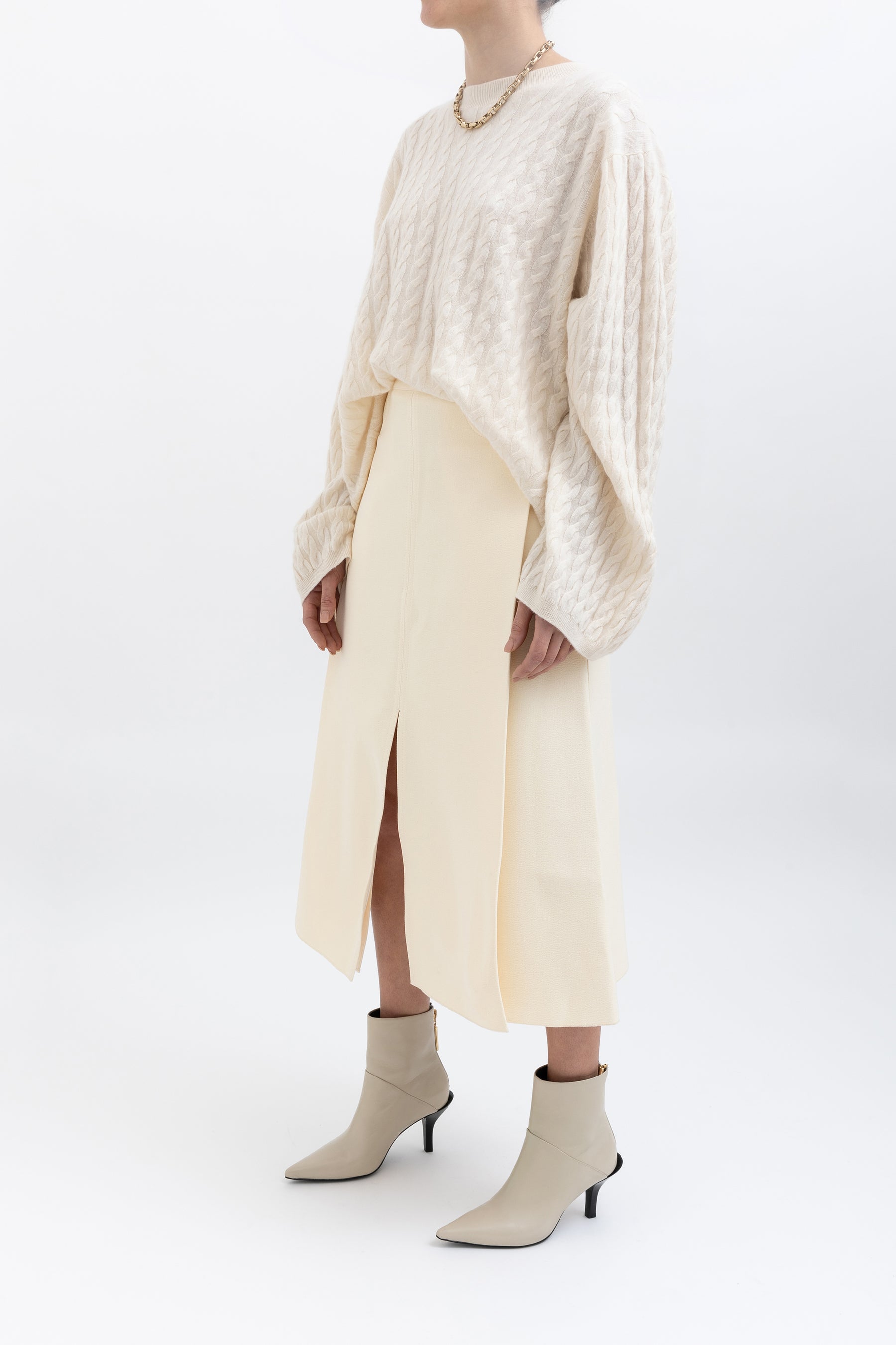 Bonded Crepe Tuck Midi Skirt