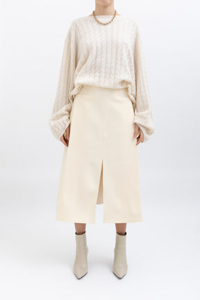 Bonded Crepe Tuck Midi Skirt