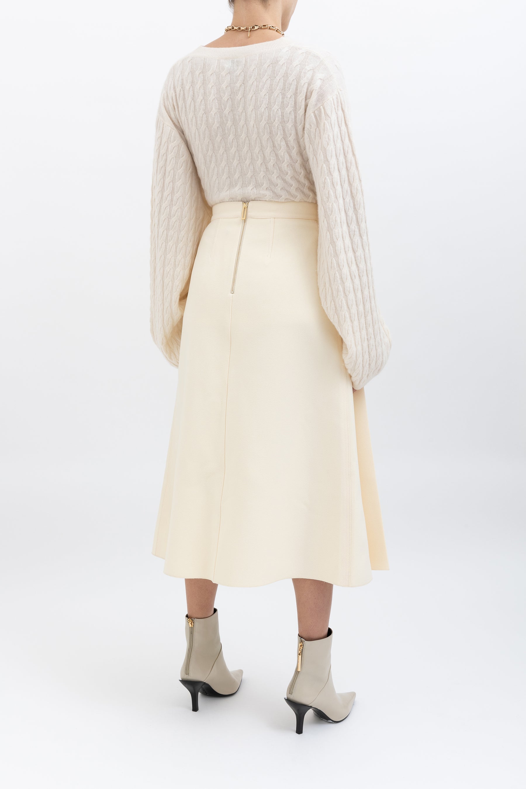 Bonded Crepe Tuck Midi Skirt