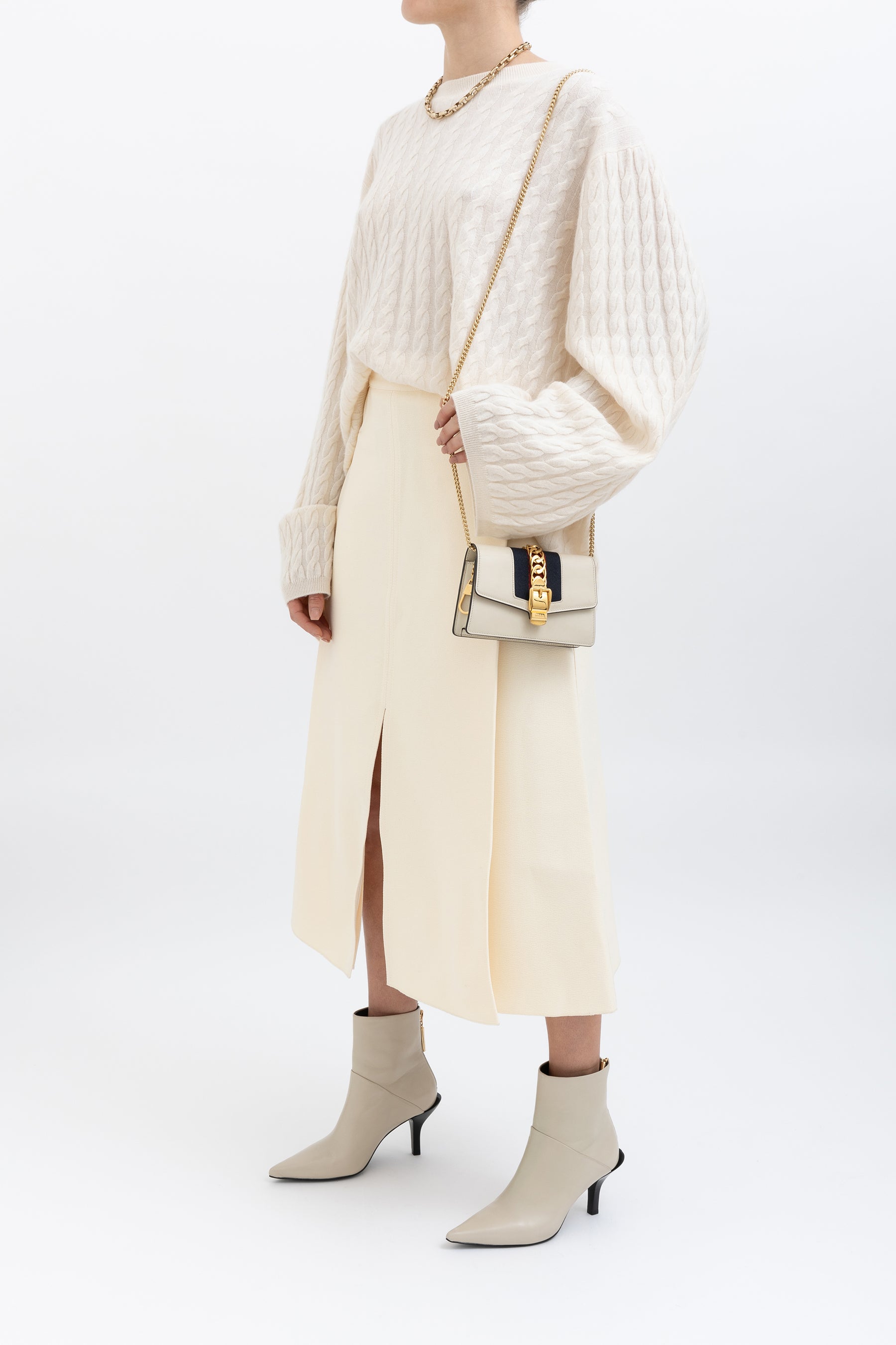 Bonded Crepe Tuck Midi Skirt