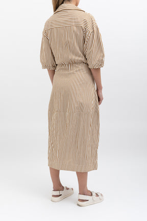 Stripe Wrap Front Midi Dress