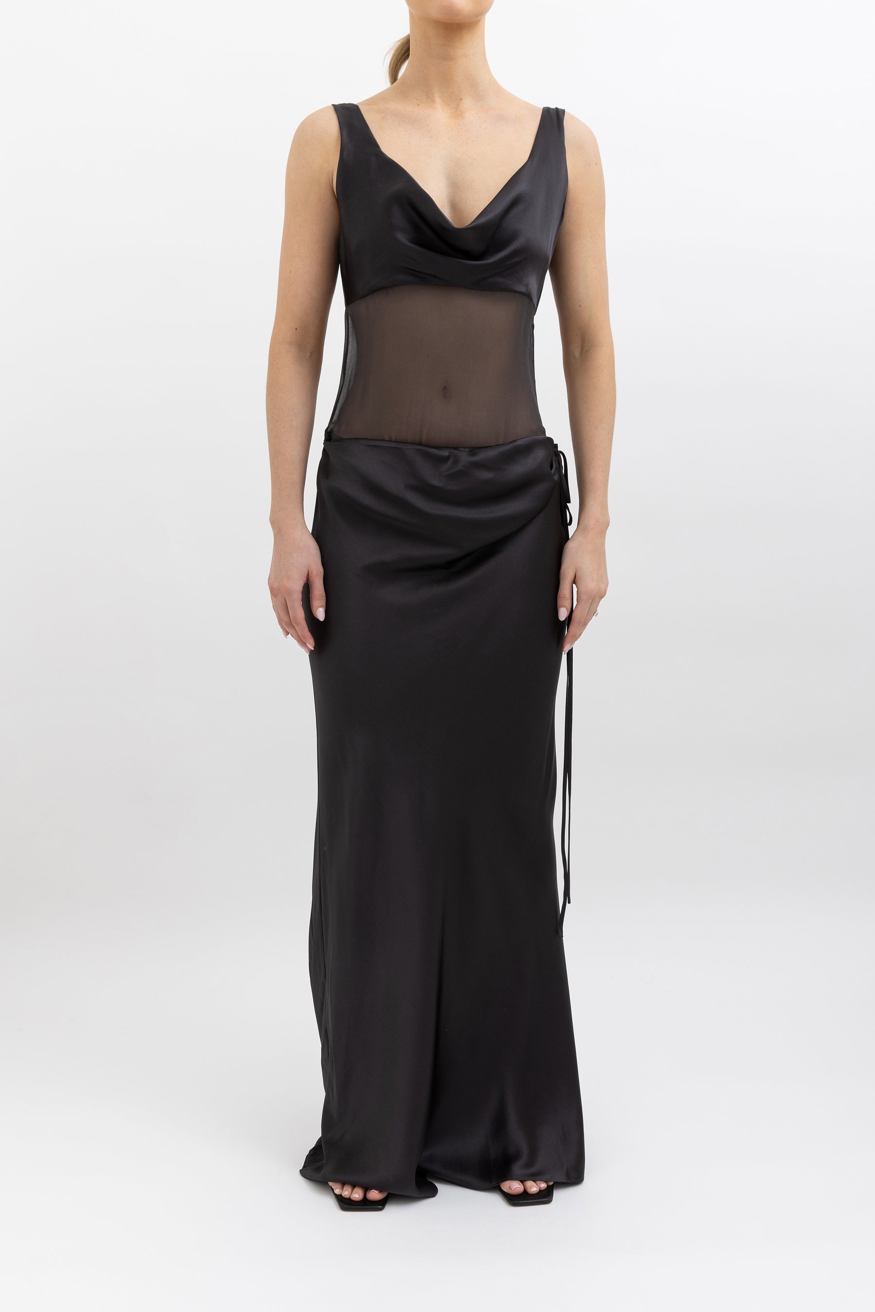 Sheer Torso Cowl Tank Dress