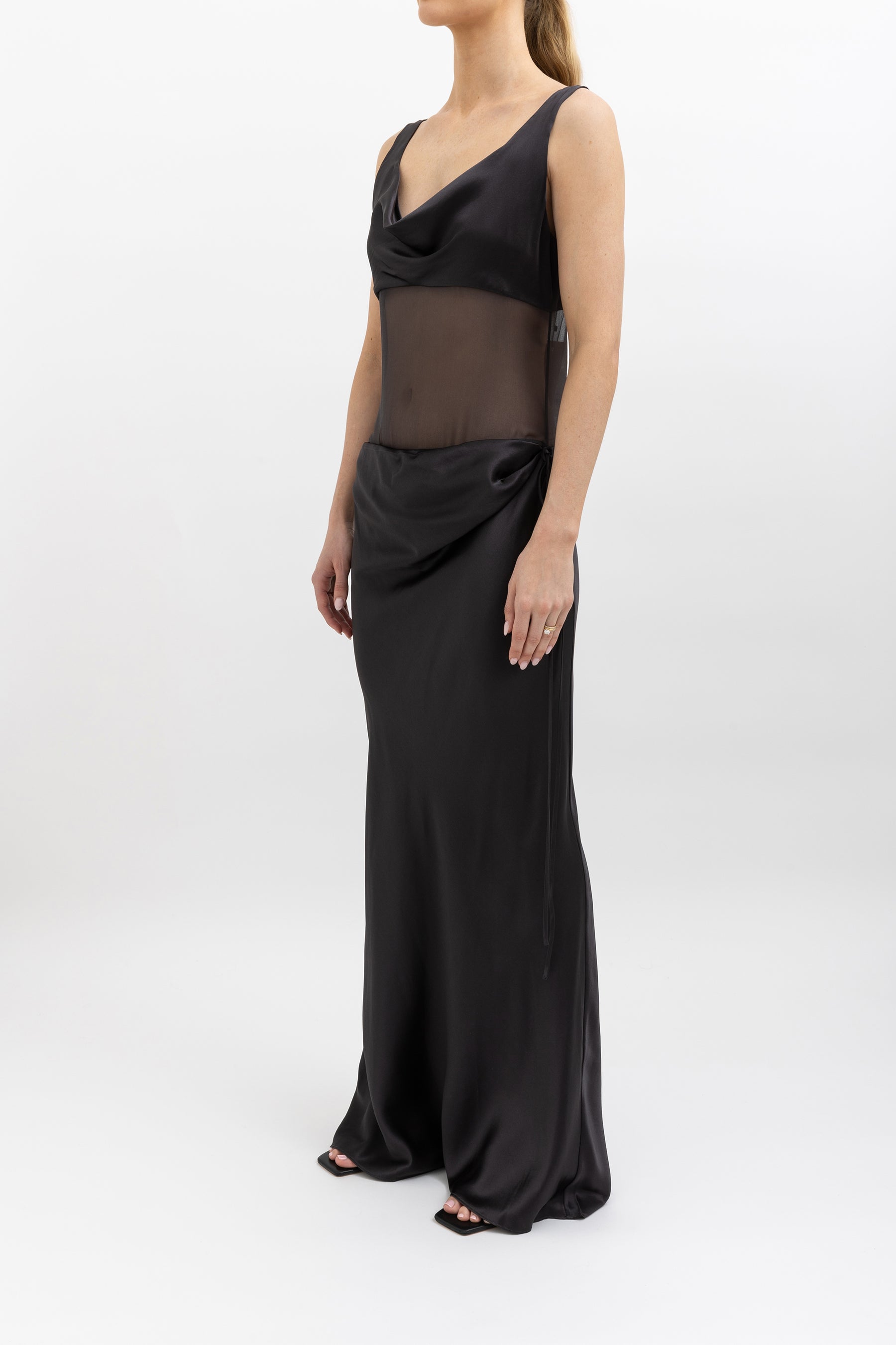 Sheer Torso Cowl Tank Dress