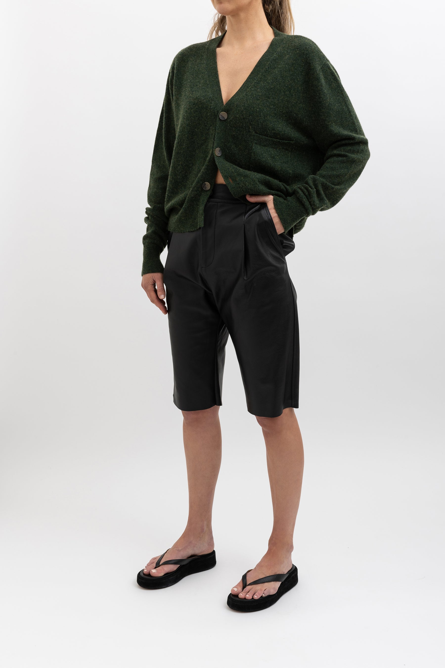 Longerline Leather Shorts