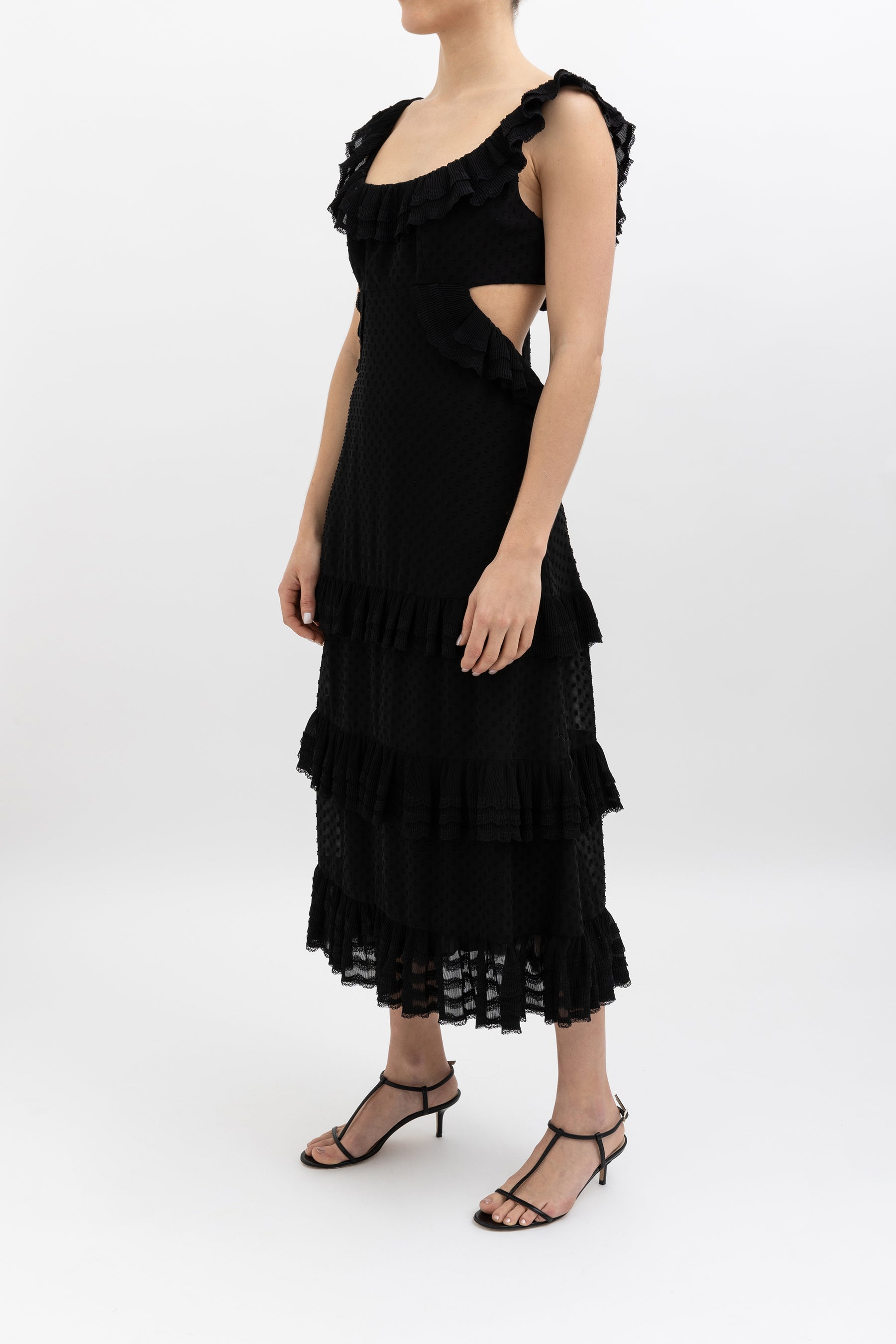 Ruffled Swiss Dot Tiered Dress